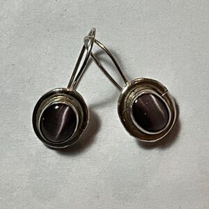 Sterling Silver and Purple Cats Eye Earrings